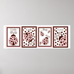 Póster 5x7 Pink Mod Lady Bug Inseto Baby Bedding Wall Art