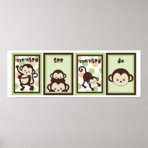 Poster 5x7 Pop Monkey Zoo Animal Baby Bedding Wall Art