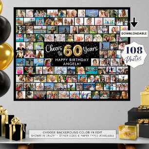 Poster 60º Aniversário 108 Fotos Preto Dourado Saúde Para