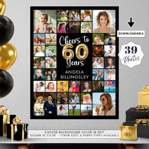 Poster 60º Aniversário 39 Foto Colagem Cheers to 60 Anos