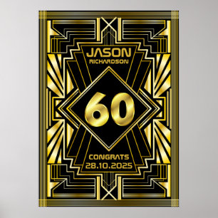 Poster 60º aniversário Art Deco Dourado Excelente Negro G