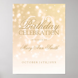 Póster 60º aniversário das Luzes Sparkle Douradas de Boke
