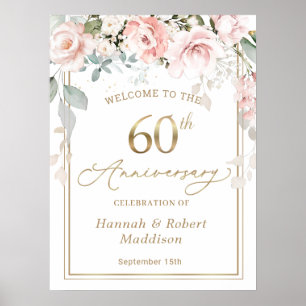 Poster 60º aniversário do casamento Folhagem de Rosas Ros