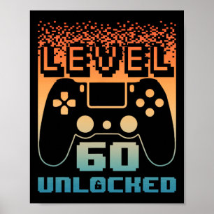 Poster 60.º aniversário para homens Nível 60 Jogador Desb