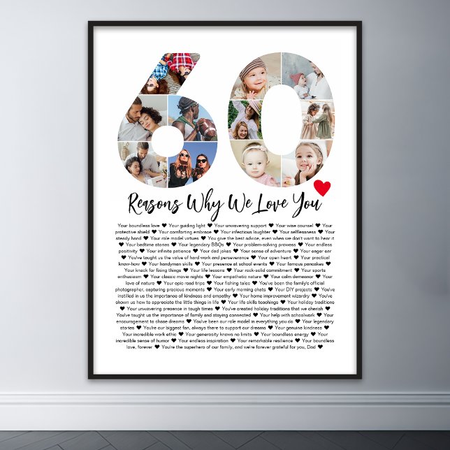 Poster 60 Razões Por Que Te Amo Na 60ª Colagem De Anivers (60 reasons why we love you poster wall art)