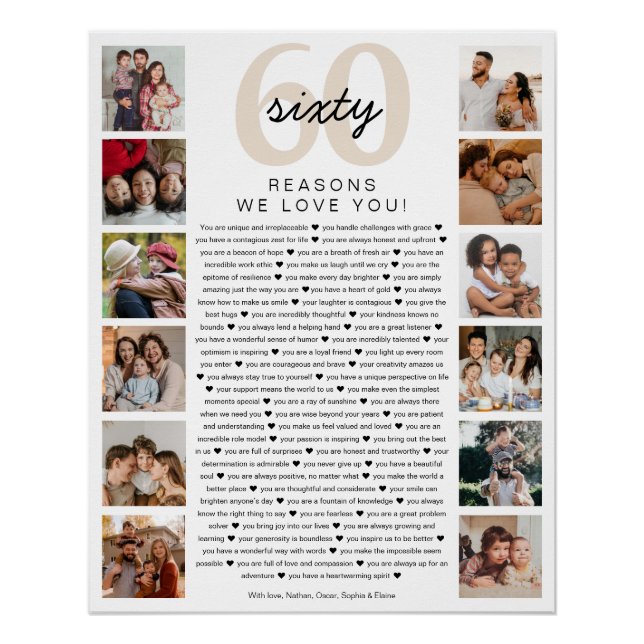 Póster 60 Reasons We Love You Birthday Keepsake Gift (Frente)
