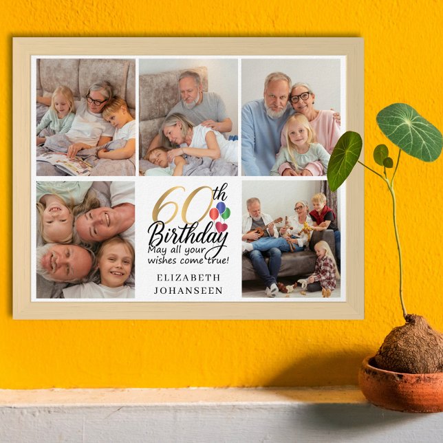 Poster 60th Birthday Photo Collage Script Typography (Criador carregado)