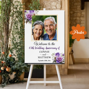 Poster 65.º aniversário do casamento Frame Dourado Rosas