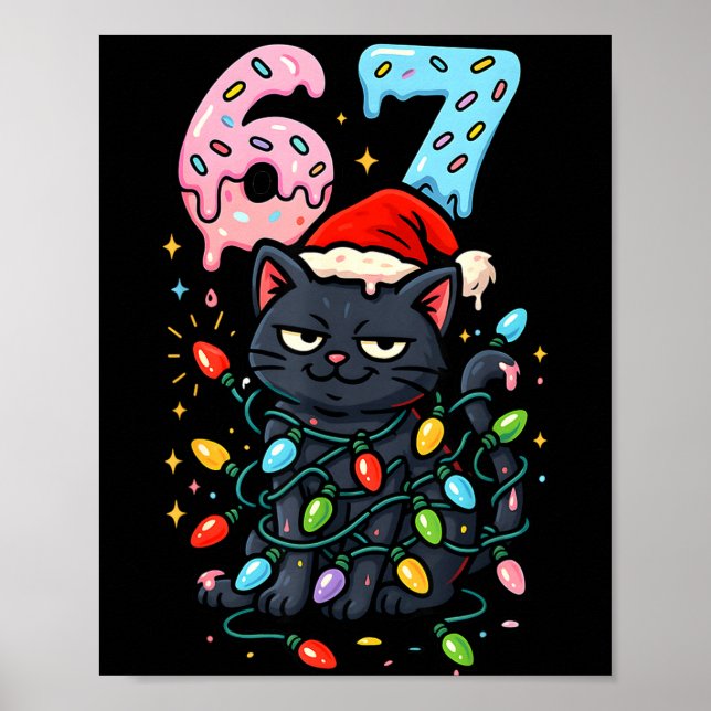 Poster 67 Black Cat Christmas Ice Cream Drip Santa Hat Si (Frente)