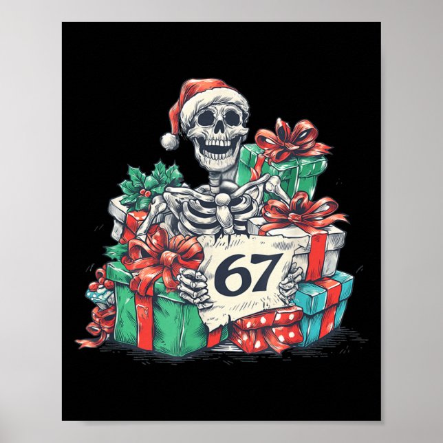 Poster 67 Christmas Skeleton Xmas Santa Hat Six Seven Fun (Frente)