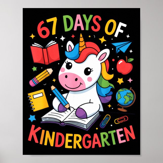 Poster 67 Days Of Kindergarten Unicorn Outfit For Kids An (Frente)