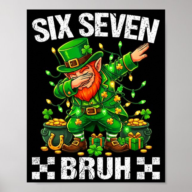 Poster 67 Dia de São Patrício Piada Six Seven Meme Leprec (Frente)