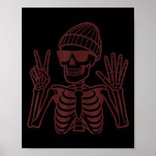 Poster 67 Esqueleto de Halloween Sinal de Paz Meme Divert