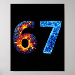 Poster 67 Fogo Gelo Número Divertido Seis Sete Meme 6 7
