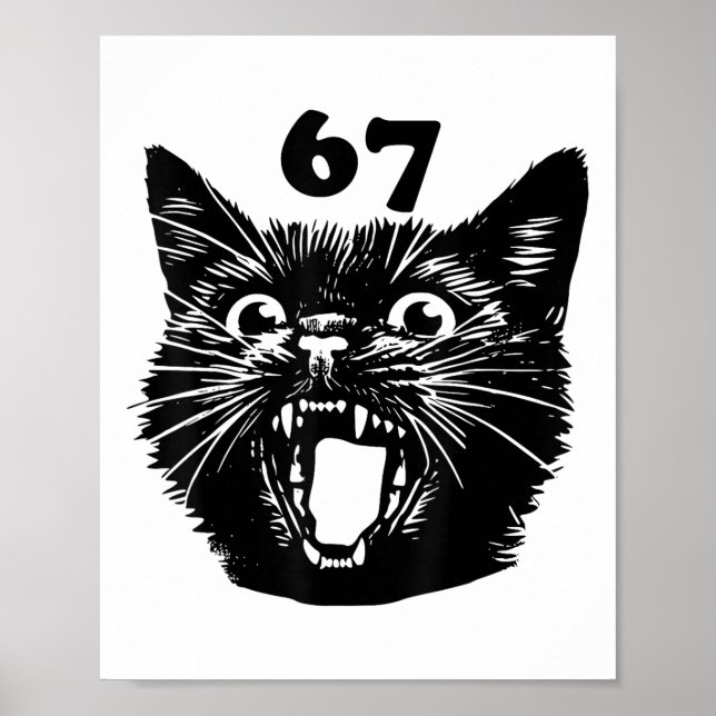 Poster 67 Gato Preto Halloween Brainrot Meme Seis Sete Ga (Frente)
