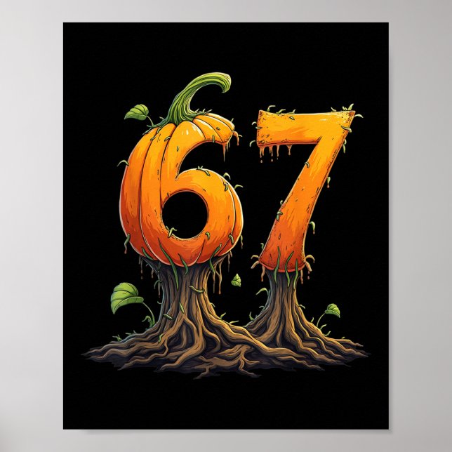 Poster 67 Halloween Brainrot Meme 6 7 Números Seis Sete P (Frente)