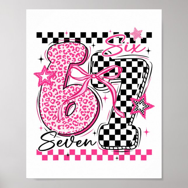 Poster 67 Leopardo Xadrez Engraçado Seis Sete Meme 6-7 Ch (Frente)