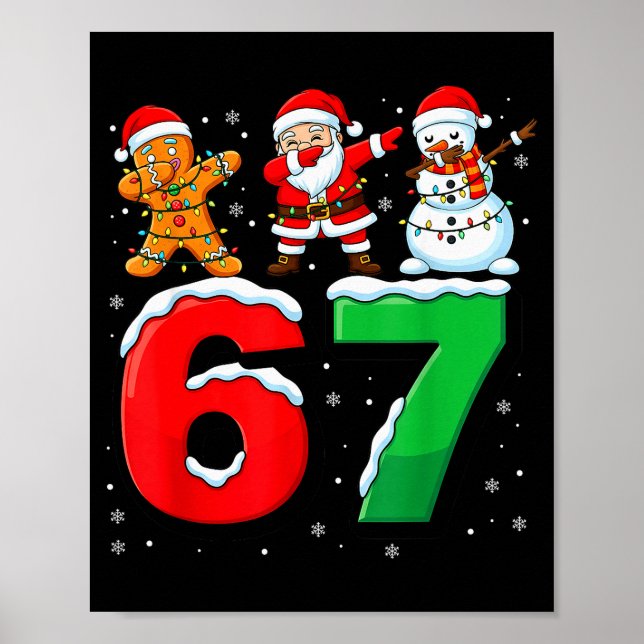 Poster 67 Meme Six Seven Dabbing Santa 6 7 Funny Christma (Frente)