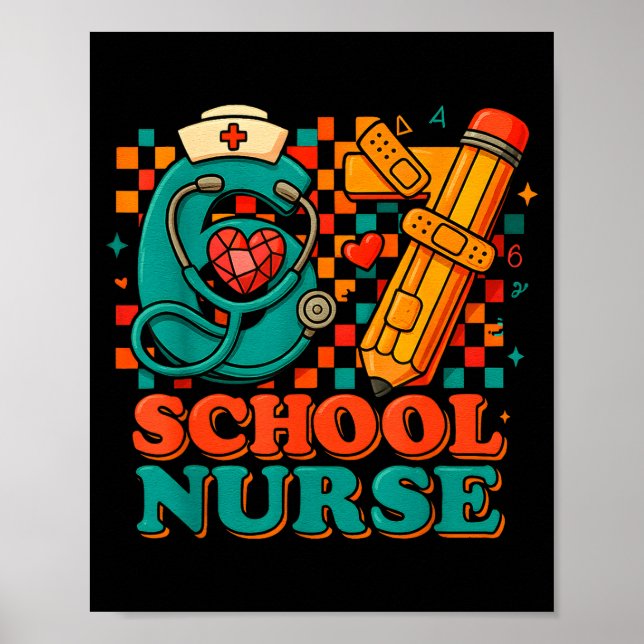 Poster 67 School Nurse Days Pencil Heart Funny Medical  (Frente)