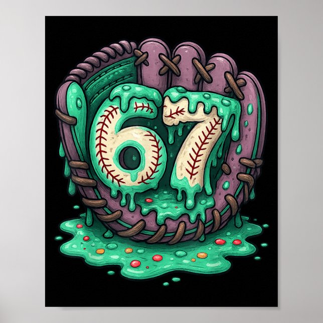 Poster 67 Sorvete Drip Engraçado Seis Sete Baseball  (Frente)