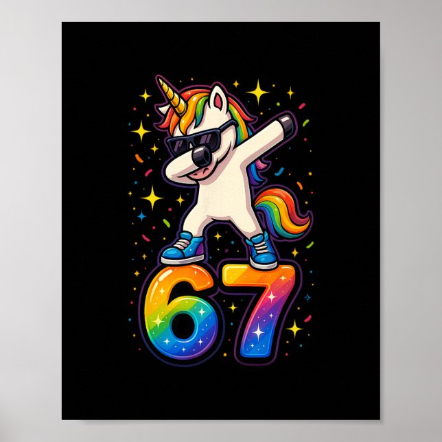 Poster 67 Unicórnio Dabbing a seis sete memes (Frente)