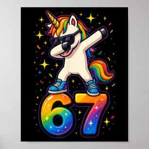 Poster 67 Unicórnio Dabbing Six Seven Meme Engraçado _1 