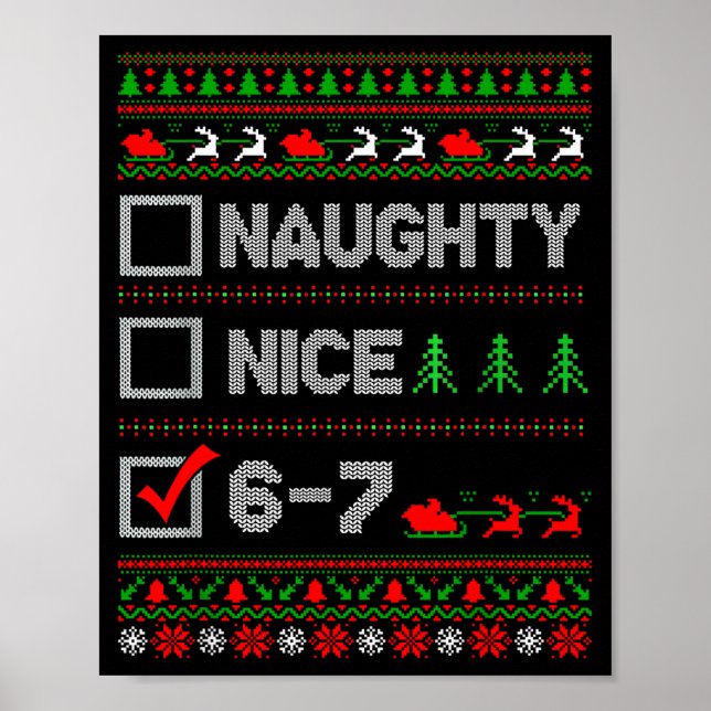 Poster 6-7 Meme Nice Naughty 67 Christmas Brain Rot Funny (Frente)