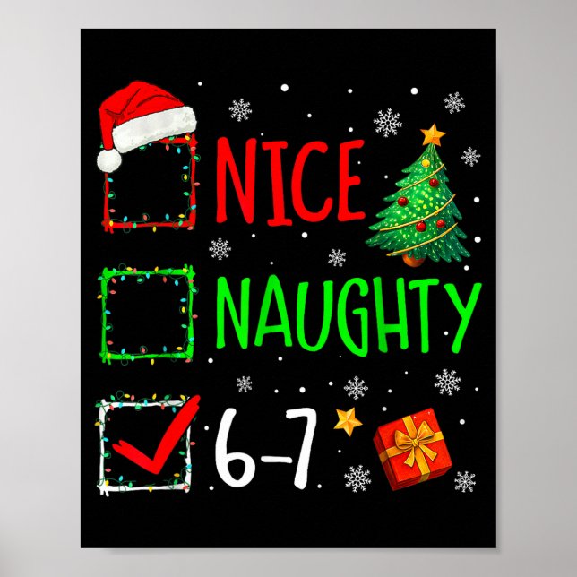 Poster 6-7 Meme Nice Naughty 67 Christmas Brain Rot Funny (Frente)