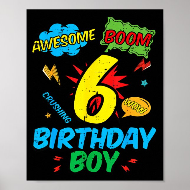 Poster 6 Birthday Boy Comic Cool 6th Bday Superhero Party (Frente)