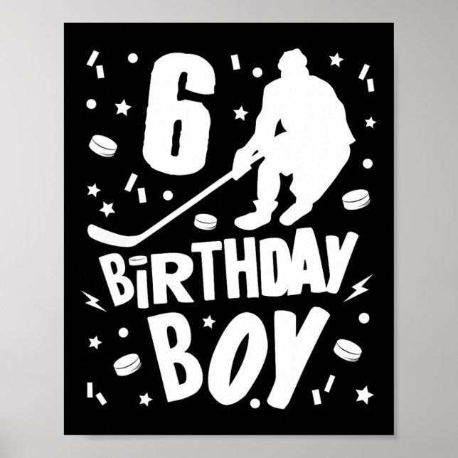 Poster 6 Birthday Boy Ice Hockey Kids 6 Anos Festa (Frente)