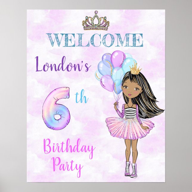 Poster 6 Birthday Girl Princess African American (Frente)