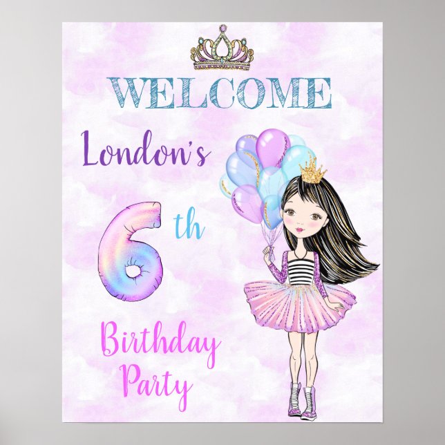 Poster 6 Birthday Girl Princess Lavanda Turquoise (Frente)
