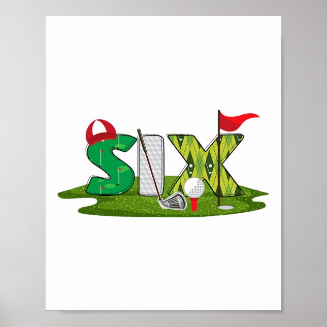 Poster 6 Birthday Golf Theme 6 Anos Crianças Velhas Parte (Frente)