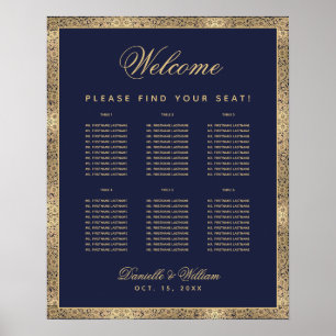 Poster 6 Mesa Azul Marinho Rosas Douradas Gráfico de Asse