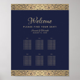 Poster 6 Mesa Marinho Azul Gráfico de Casamento Dourado
