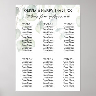Poster 6 Mesa Watercolor Ecalyptus Wedding Seating Chart