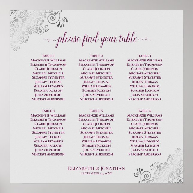 Poster 6 Quadro de Mesas Roxo e Cinza (Frente)