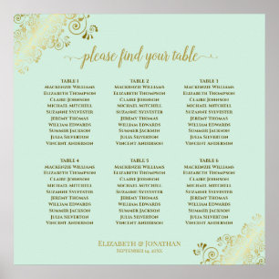 Poster 6 Table Neo Mint & Gold Wedding Seating Chart