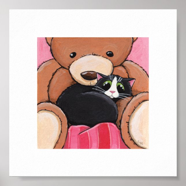 Póster 6" x 6" Whimsical Cat Art | Gato na cama (Frente)