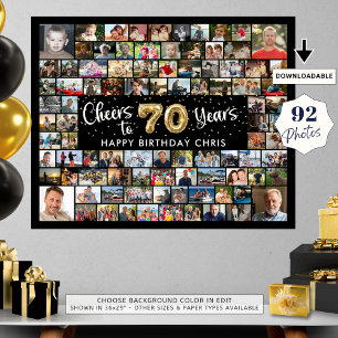 Poster 70 Aniversário 92 Fotos Pretas Douradas Alegres A 
