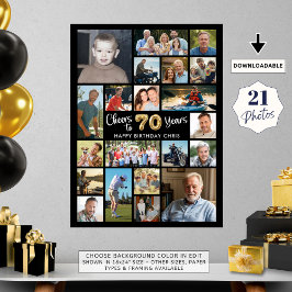 Poster 70 Aniversário negro Dourado 21 Foto anima anos