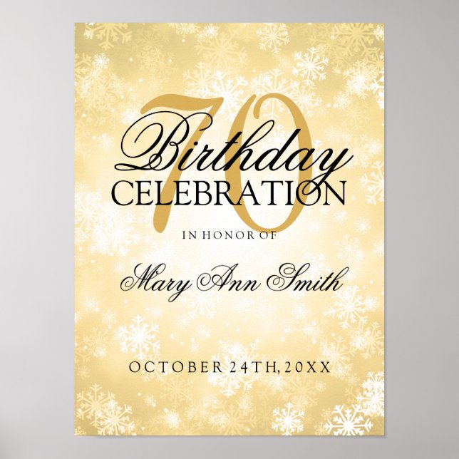 Póster 70 Birthday Dourado Winter Wonderland (Frente)