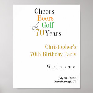 Poster 70 Birthday Golf Cheers Festa Beers Sinal de Boas-