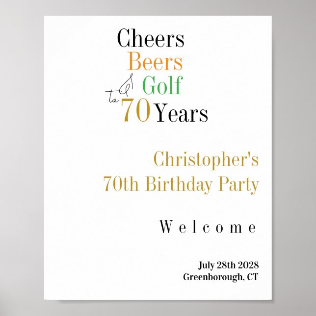 Poster 70 Birthday Golf Cheers Festa Beers Sinal de Boas- (Frente)