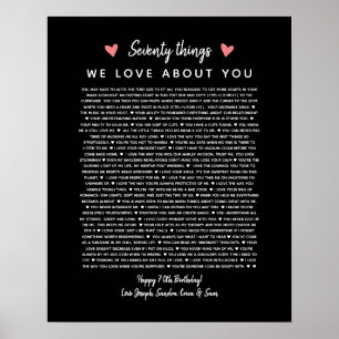 Poster 70 razões pelas quais amamos seu presente de aniv