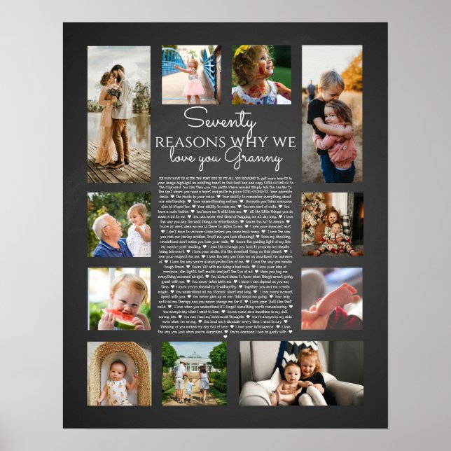 Poster 70 razões pelas quais amamos você quadro-negro vin (Frente)