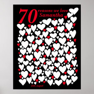 Poster 70 Razões pelas quais Nós Te Amamos Preto Vermelho