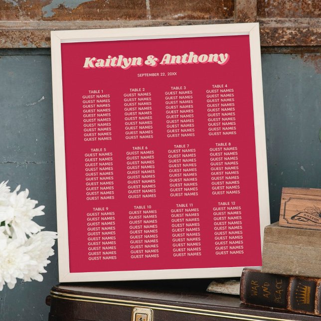 Poster 70 Retro Groovy Viva Magenta Casamento Sentado (Criador carregado)