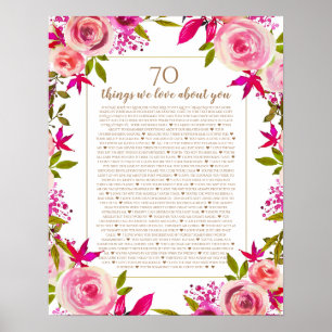 Poster 70 things we love about you pink roses anniversary