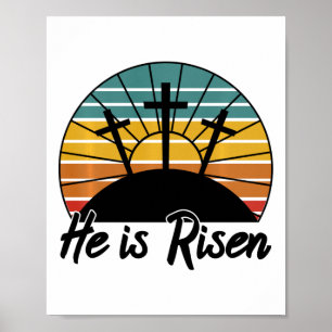 Poster 70s Retro Ele Ressuscitou Jesus Cruz Cristã Religi